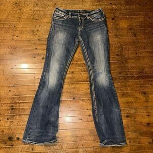 Silver cowboycore western Suki flap embroidered 28x32 jeans